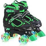 Kids Roller Skates for Boys - Green for Big Kids Age 7 8 9 10 - Adjustable All Light up Wheels Indoor Outdoor Sports Birthday Gift for Son and Grandson