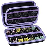 Peyyargo Case Compatible for 12 Darts, Steel Tip or Soft Tip, Built-in Storage Tubes and Pockets for Flights, Shafts, Holds Darts and Extra Accessories (Black+Purple)