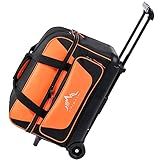 GoHimal Double Roller 2 Ball Bowling Bag with Separate Shoe Compartment for Bowling Shoes (Up To US Mens Size 15) and Oversized Accessory Pocket, Retractable Handle - Extends to 40" (Black-Orange)