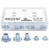 Hilitchi 105-Pcs M4 5 6 8 10 Zinc Plated Steel T Nuts Four Claw Nuts Assortment Kit for Wood Rock Climbing Holds Cabinetry Furniture