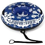 Goplus Inflatable Snow Tube, 42" Heavy-Duty Snow Sledding Tube with Detachable Tow Strap, Thickened Bottom, 3-in-1 Valve, Handles, Winter Outdoor Fun Toy for Kids & Adults, Christmas Birthday (Blue)