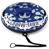 Goplus Inflatable Snow Tube, 42" Heavy-Duty Snow Sledding Tube with Detachable Tow Strap, Thickened Bottom, 3-in-1 Valve, Handles, Winter Outdoor Fun Toy for Kids & Adults, Christmas Birthday (Blue)