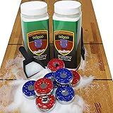 Shuffleboard Pucks w/ 2 Cans Shuffleboard Wax, Mini Dustpan and Brush for Shuffleboard Table, Complete Shuffleboard Accessories Bundle (2 1/8" (53mm), Medium Speed)