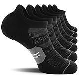 CS CELERSPORT Running Ankle Socks with Cushion, Low Cut Athletic Tab Socks for Men and Women 6 Pack, Black + Grey, Large