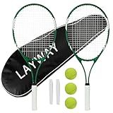 Tennis Rackets 2 Players Recreational for Beginners,Pre-Strung 27 Inch Light Adult Racquet Set for Women Men with Tennis Balls,Overgrips and Carry Bag (Green)