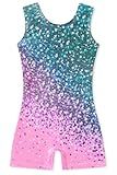 Funnycokid Gymnastics Leotards for Girls Dance Clothes Sparkly Outfits Unitard with Shorts, diamond 02, 7-8 Years