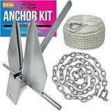8.5lb Heavy Boat Anchor Kit, Fluke Design with Chain and 75FT Rope, for 15'-25' Boats, Including Pontoon, Deck, Fishing, and Sailboats