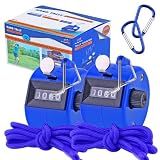 Hand Pitch Tally Counter Clicker –2 Pack Blue Handheld People Lap Counter Clickers with 2 Lanyard and 2 Carabiners– Manual Mechanical 4 Digit Number Finger Ring Click for Umpire Baseball Golf Sports