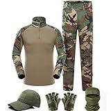 VPZenar Airsoft Suit,Combat Pants and Shirt,Cap Balaclava Gloves Set,WL Woodland Camo Uniform Men's Tactical Gear