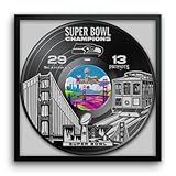 Seattle Seahawks Super Bowl 60 Champions Vinyl Record Framed Art Print, Official NFL Football Wall Decor, 13 x 13
