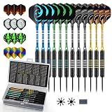 HUANQU Darts 24g Steel Tip Darts Set 12 Pack – Professional Darts Metal tip Aluminum Shafts with Dart Sharpener, Darts Flights & Protectors for Bristle Dart Boards for Adults