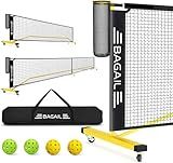 BAGAIL Portable Pickleball Net Set with Wheels, 22 FT Regulation Size & 11 FT Half Court Size 2-in-1 Pickle Ball Net with Ball Collector, Carry Bag, Easy Setup for Outdoor Indoor Driveway - Yellow
