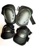 Bargain Crusader Tactical Knee Pad Elbow Pad Set Airsoft Knee Elbow Protective Pads Combat Paintball Skate Outdoor Sports Safety Guard Gear (Black, M, 4pcs Set)