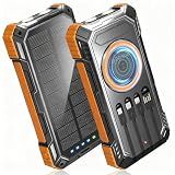 Solar Power Bank,49800mAh Wireless Portable Phone Charger with Built-in 4 Cables,22.5W Fast Charging External Battery Pack PD 3.0 USB-C In/Output for iPhone,iPad,Android,Perfect for Camping, Hiking