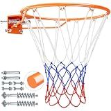 Yohood 18" Basketball Rim, Heavy Duty Solid Steel Rim for Wall Mount & Hoop Replacement, Double Spring Basketball Rim with All Weather Net, More Compatible Multi-Hole Design
