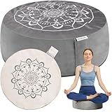Hihealer Meditation Cushion, Traditional Tibetan Velvet Meditation Pillow | Buckwheat Yoga Bolster, Large Floor Cushion & Pillow for Adults, Zafu Zabuton Set, Zen Meditation Mat