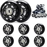 TOBWOLF 8 Pack 76mm 84A Inline Skate Wheels with ABEC-7 Bearings, Roller Skate Replacement Wheels for Girls & Boys Roller Blade Skating - Black