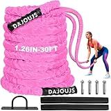 Battle Ropes for Home Gym,1.26inch 30ft Long Pink Battle Ropes with Protective Cover - Workout Equipment Heavy Exercise Ropes for Strength Training for Kids or Adults