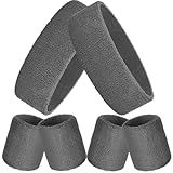 Bememo 6 Pcs Neon Sports Sweatbands Set Paris Sports Competitions Sweatbands 2 Headband 4 Wristbands Breathable Terry Cloth Athletic Bands for Basketball Tennis Costumes Cosplay(Dark Gray)