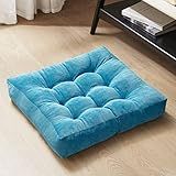 Degrees of Comfort Meditation Floor Pillow, Square Large Pillows Seating for Adults, Tufted Corduroy Thick Cushion for Living Room Tatami, Turquoise, 22x22 Inch
