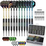HUANQU 12Pcs Soft Tip Darts Set, 18 Gram Plastic Tip Dart for Electronic Dartboards ，with 4 Colour Aluminum Shafts 8 Style Flights, Replacement Tips, Ideal for Beginners & Pros Home/Bar/Competition