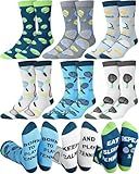 Patelai 6 Pairs Funny Tennis Socks for Men Novelty Casual Cotton Crew Socks Tennis Lovers Gifts for Mother's Day Father's Day Birthday Graduation