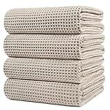 POLYTE 430 GSM Microfiber Oversize Quick Dry Lint Free Bath Towel, 60 x 30 in, 4 Pack (Waffle Weave)