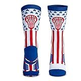 ChalkTalkSPORTS Lacrosse Performance Crew Socks - USA - Stars & Stripes - Red White & Blue - Lacrosse Mid-Calf Socks - Youth