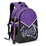 HJKLONE Cheer Backpack with Ribbon Keychain, Glitter Cheerleading Backpack for Women, Cheerleader Gifts (Purple)