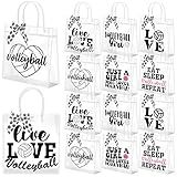Vicenpal 12 Sets Clear Volleyball Gift Bag with Handles 12 Pcs Bows PVC Plastic Volleyball Treat Goodie Snack Bags 7.9 x 7.9 x 3.1'' Sport Theme Party Favors for Birthday Holiday Sports Team Gifts