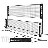 SONGMICS 10 ft Badminton Net, Height Adjustable Volleyball Net, Pickleball Net with Poles, Foldable Nylon Net for Tennis Indoor Outdoor Court, Black USYQ300HV1