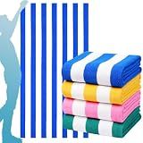 4 Packs Oversized Stripe Beach Towel Thin Terry Set for Women Men 72X40 in Absorbent Big Extra Large XL Clearance Travel Families Towels Accessories Essentials Adults Gift Blue Pink Yellow Green