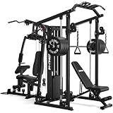 GOIMU DM01 Dual-Station Smith Machine Home Gym, 140LB Weight Stack with LAT Pull-Down & Leg Press, All-in-One Workout Station for Couples & Family Strength Training (340LB Home Gym Packages)