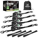 THURSLLON Retractable Ratchet Straps (4-Pack) - 1 Inch x 10 Feet (1,650lb Break Strength) - Auto Self Retracting Tie Down Straps for Truck, Cargo Trailer, Motorcycle, ATV, UTV - Black