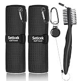 Seticek 2 Pack Golf Towel (16" X 16") with Golf Brush,Super Absorbent Towel | Microfiber fabric waffle pattern golf towel ,convenient golf cleaning towel,essential golf combo cleaning kit