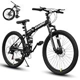 Ecarpat 26 Inch Folding Mountain Bike for Adults, Black& White