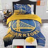 NORTHWEST Golden State Warriors Official NBA Comforter Set – Soft Bedding with Team Logo & Pillow Shams – Super Soft Game Day Bed Set with Shams – Basketball Fan Bedroom Set, Twin/Twin XL
