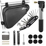 NDakter Bike Frame Bag with Repair Kit, Bicycle Tire Repair Tool Kit Set with Pump & 16-in-1 Multitool, Emergency Bike Pack Accessories for Road MTB BMX