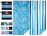 Gomust 2 Pack Lightweight Thin Beach Towel Oversized 71"x32" Big Extra Large Microfiber Sand Free Towels for Adult Quick Dry Travel Camping Beach Accessories Vacation Essential Gift Blue Shell Stripe
