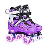 METROLLER Roller Skates for Girls Ages 5-8 8-12 and Boys Teens, Adjustable 4 Sizes for Kids Toddler Rollerskates with Light up Wheels, for Women (Purple, Large-Youth & Adult (4-7 Men/5-8 Women))
