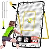 Adjustable Volleyball Rebounder Net 7x4 ft with PU Volleyball and Stakes - Bounce Back Training Equipment for Practicing Volleying, Bumping, Spiking, Easy Set Up & Steady for Multi Sports (Black)