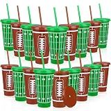 Kochorie 18 Pcs 24 oz Football Party Cups with Lids and Straws Reusable Plastic Tumbler Travel Mug Cups for Kids Coach Men Women Football Favors Tailgate Party Sports Game Time Supplies Decorations