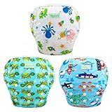 wegreeco Reusable Swim Diapers,Baby & Toddler Snap One Size Adjustable Reusable Baby Swim Diaper (Diving, Ocean, Turtle, Large, 3 Pack)