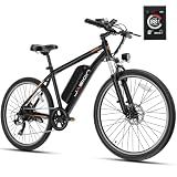 Jasion EB5 Electric Bike for Adults with Peak 1000W Brushless Motor, 40Miles 20MPH Commuting Electric Mountain Bike with 360Wh Removable Battery, 7-Speed, 26" Tires and Front Fork Suspension