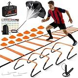 Agility Ladder, Soccer Football Training Equipment Set - 20ft Speed Ladder, 4 Hurdles,Parachute, 12 Cones & Jump Rope | Agility & Speed Training for Kids Youth Adults,Basketball & Football Accessories