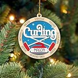 Curling Ornament, Curling Rock Stone Ornament, Curling Broom Sweeper Wooden Ornaments, Ice Sport Hanging Decor for Tree, Gifts for Curling Players, Lovers, Fans, Coach, Sports Keepsake for Men, Women