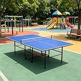 8FT Table Tennis Table with Net, Indoor/Outdoor Professional Ping Pong Table for Kids Adults, Folding Ping Pong Table, Complete Set with Paddles and Balls, School Playground Game Table (Blue)