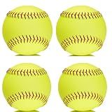 OMYOPY Official Size Softballs 12" Softballs Fastpitch Practice, Unmarked & Leather Covered Training Ball for Games, Practice and Training(4 Pack)