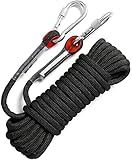GINEE 10mm Rock Climbing Ropes 35FT Static Outdoor Safety Rope with Carabiner Arborist Tree Climb Rescue Grappling Lifeline Escape Descender Abseiling Rope Magnet Fishing Rope Black