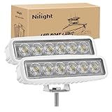 Nilight Marine Led Light Bar 2PCS 18w White 150° Flood Beams Ponton Boat Deck Dock Lights IP67 Waterproof for Night Fishing T-top Stern Yacht Kayak Port Sailboat
